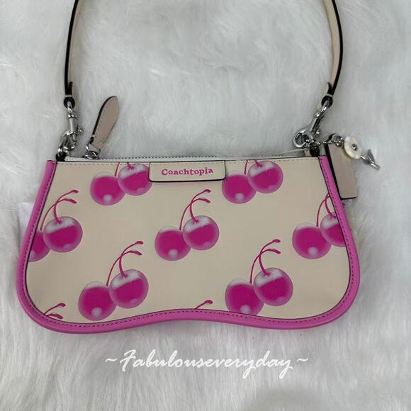 Coach Turned Pretty™ Small Wavy Shoulder Bag In Coachtopia Leather Cherry Print - Picture 3 of 12